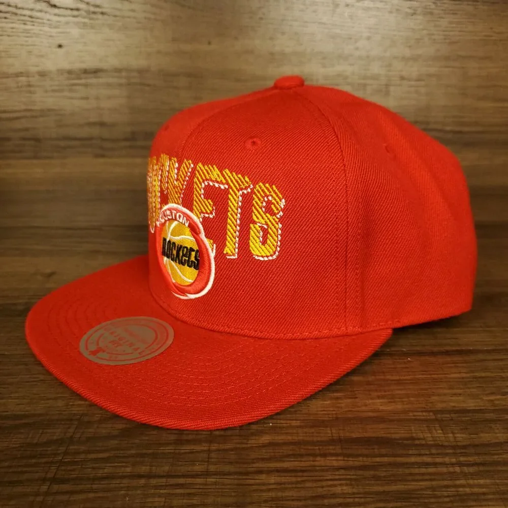 Houston Rockets Mitchell & Ness NBA Snapback‎ Cap Hat Embroidery Red Yellow NWT